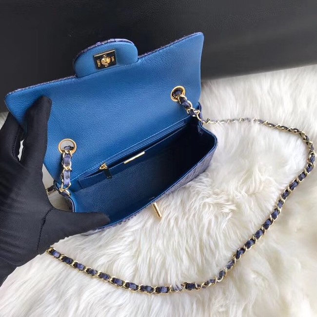 Chanel Mini Flap Bag Python & Gold-Tone Metal A69900 dark blue