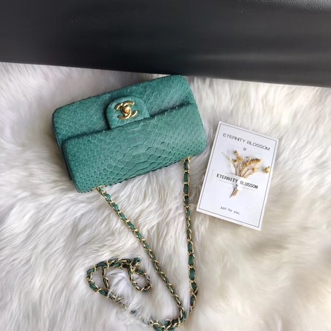 Chanel Mini Flap Bag Python & Gold-Tone Metal A69900 green