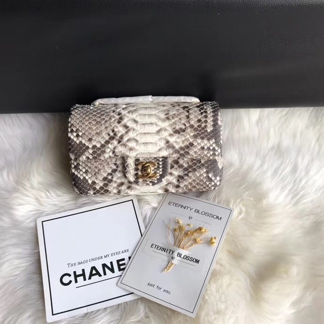 Chanel Mini Flap Bag Python & Gold-Tone Metal A69900 grey