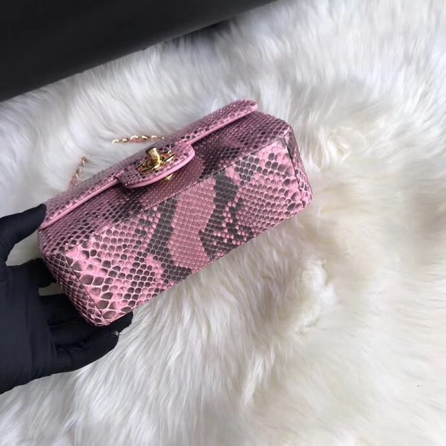Chanel Mini Flap Bag Python & Gold-Tone Metal A69900 pink