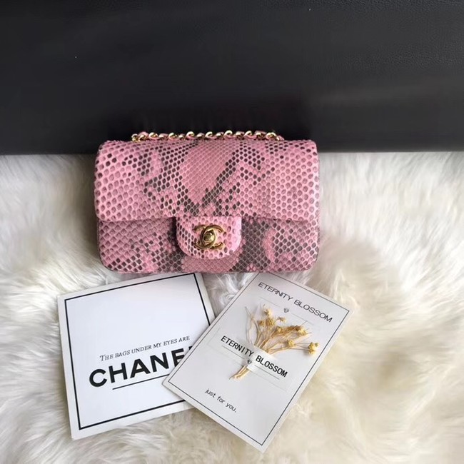 Chanel Mini Flap Bag Python & Gold-Tone Metal A69900 pink