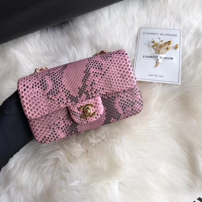 Chanel Mini Flap Bag Python & Gold-Tone Metal A69900 pink