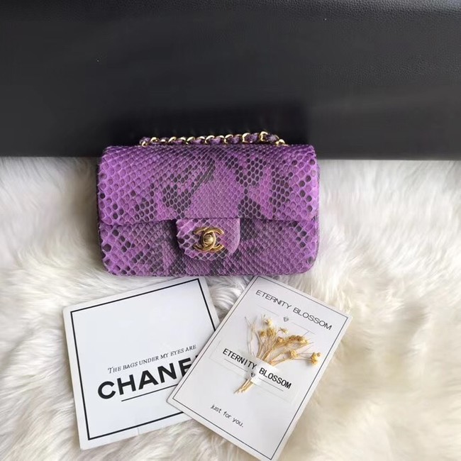 Chanel Mini Flap Bag Python & Gold-Tone Metal A69900 purple