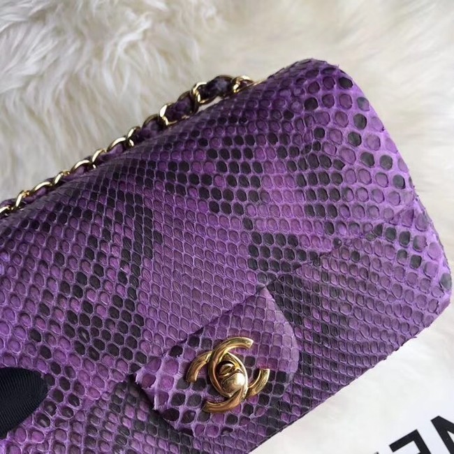 Chanel Mini Flap Bag Python & Gold-Tone Metal A69900 purple