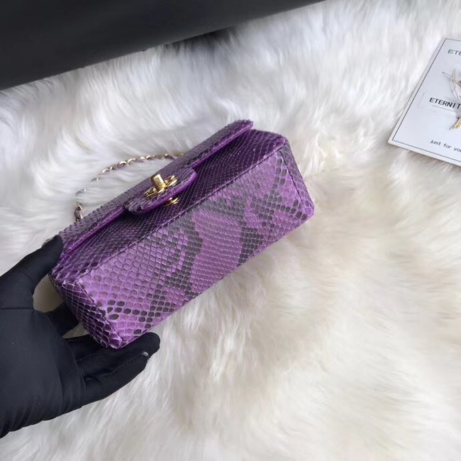 Chanel Mini Flap Bag Python & Gold-Tone Metal A69900 purple