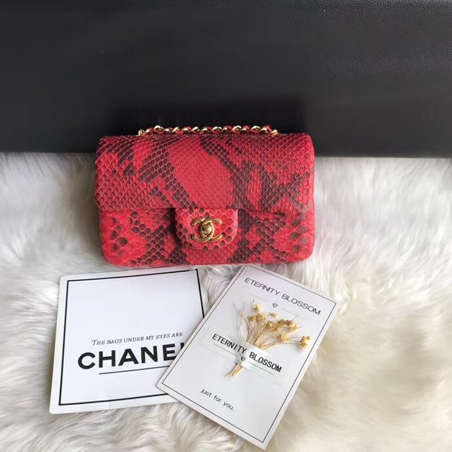 Chanel Mini Flap Bag Python & Gold-Tone Metal A69900 red