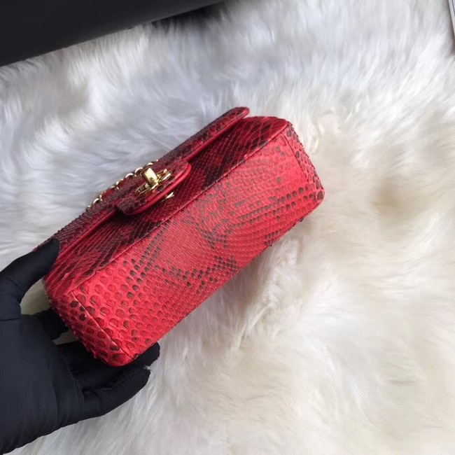 Chanel Mini Flap Bag Python & Gold-Tone Metal A69900 red