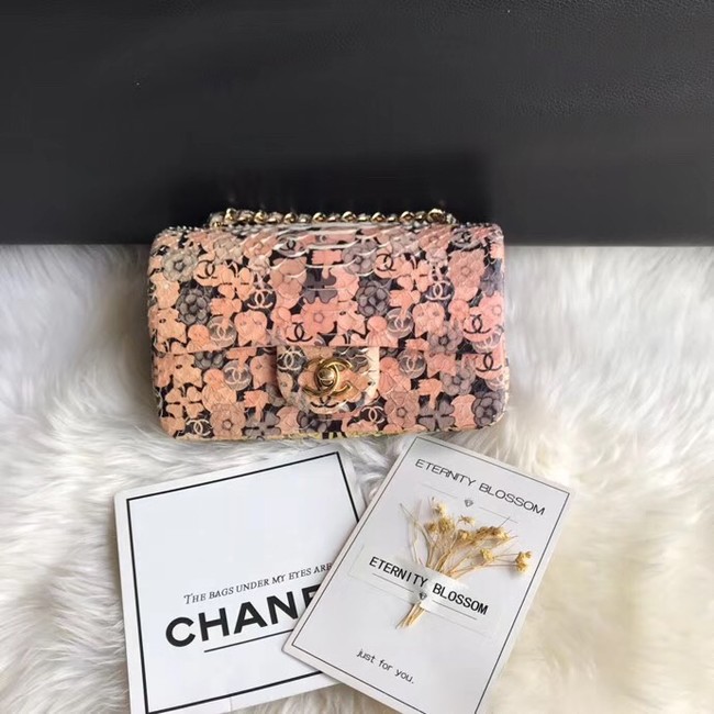 Chanel Mini Flap Bag Python & Gold-Tone Metal B69900 pink