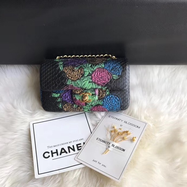 Chanel Mini Flap Bag Python & Gold-Tone Metal c69900 black