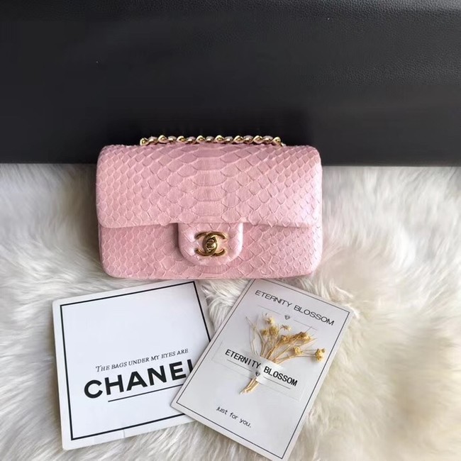 Chanel Mini Flap Bag Python & Gold-Tone Metal d69900 Pink