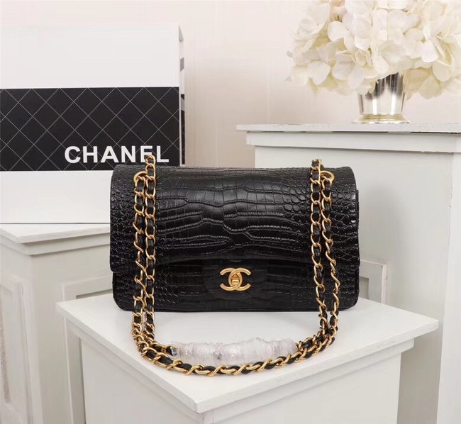 Chanel Classic Handbag Alligator & Gold-Tone Metal A01112 black