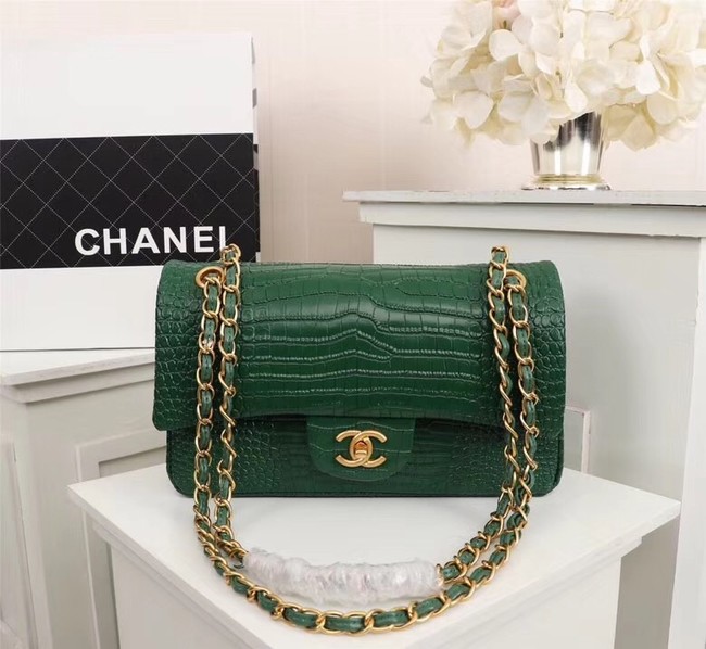 Chanel Classic Handbag Alligator & Gold-Tone Metal A01112 green