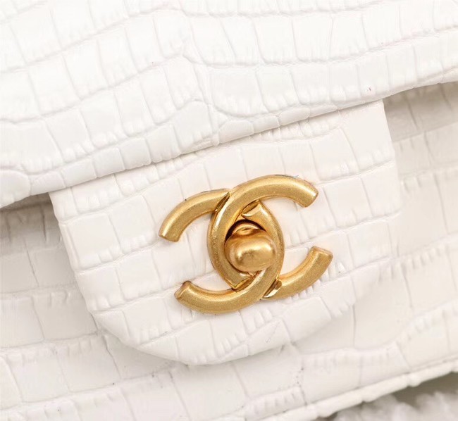 Chanel Classic Handbag Alligator & Gold-Tone Metal A01112 white