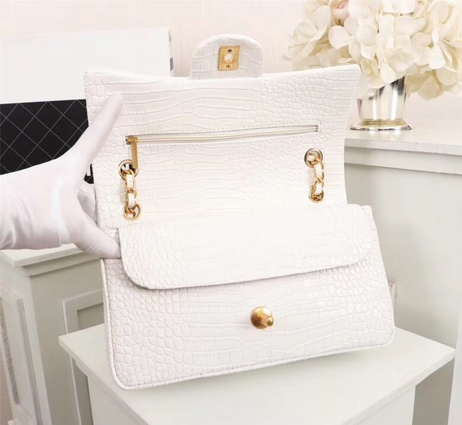 Chanel Classic Handbag Alligator & Gold-Tone Metal A01112 white