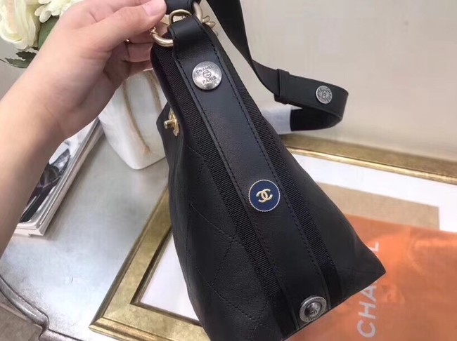 Chanel Hobo Handbag Calfskin Grosgrain & Gold Tone Metal A57576 black