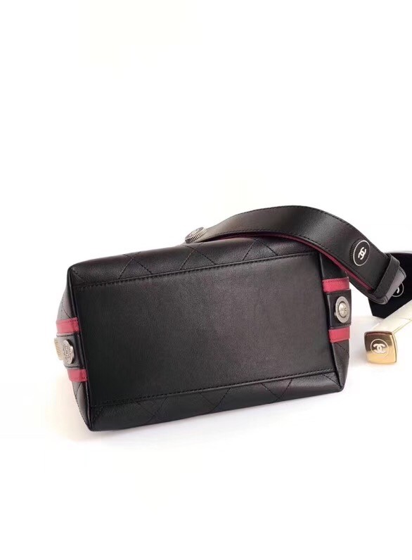 Chanel Hobo Handbag Calfskin Grosgrain & Gold Tone Metal A57576 black