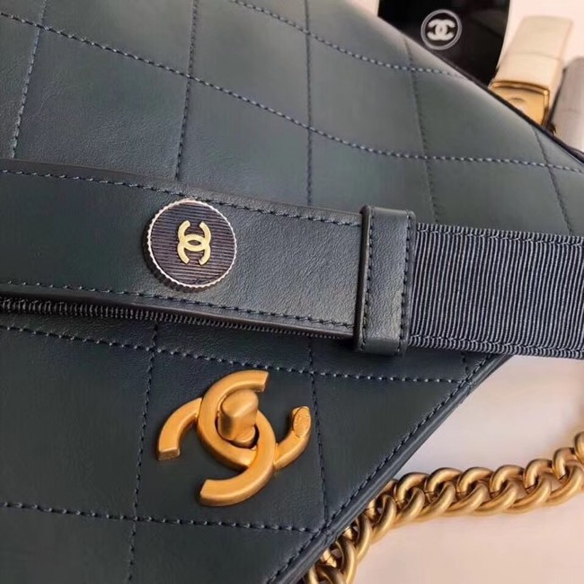 Chanel Hobo Handbag Calfskin Grosgrain & Gold Tone Metal A57576 blue