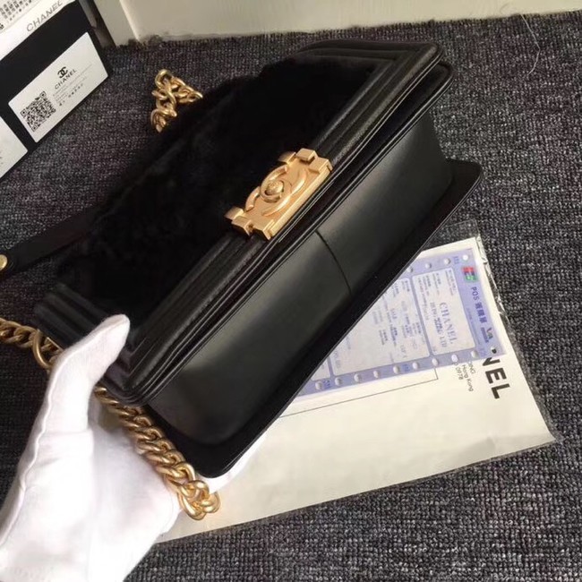 BOY CHANEL Flap Bag with Handle Orylag Calfskin & Gold-Tone Metal A94804 black