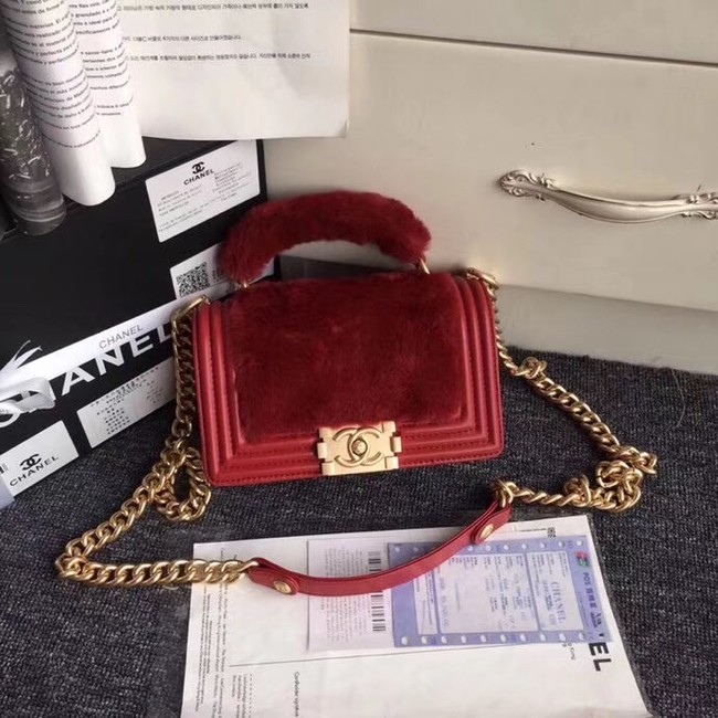 BOY CHANEL Flap Bag with Handle Orylag Calfskin & Gold-Tone Metal A94805 red