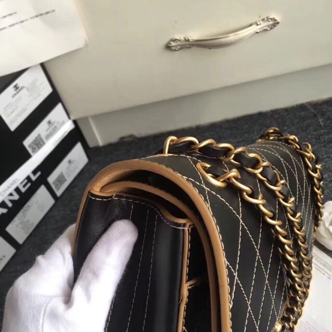 Chanel Flap Shoulder Bags Leather CF B1112 black gold chain