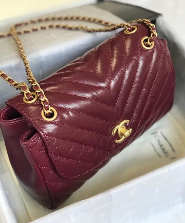 CHANEL Flap Bag Aged Lambskin & Gold-Tone Metal A57700 Burgundy