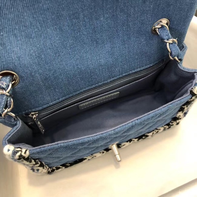 CHANEL Mini Flap Bag Denim Braid & Silver-Tone Metal A69900 blue