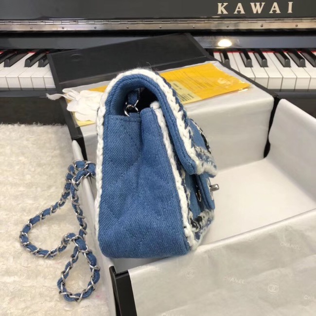 CHANEL Mini Flap Bag Denim Braid & Silver-Tone Metal A69900 blue