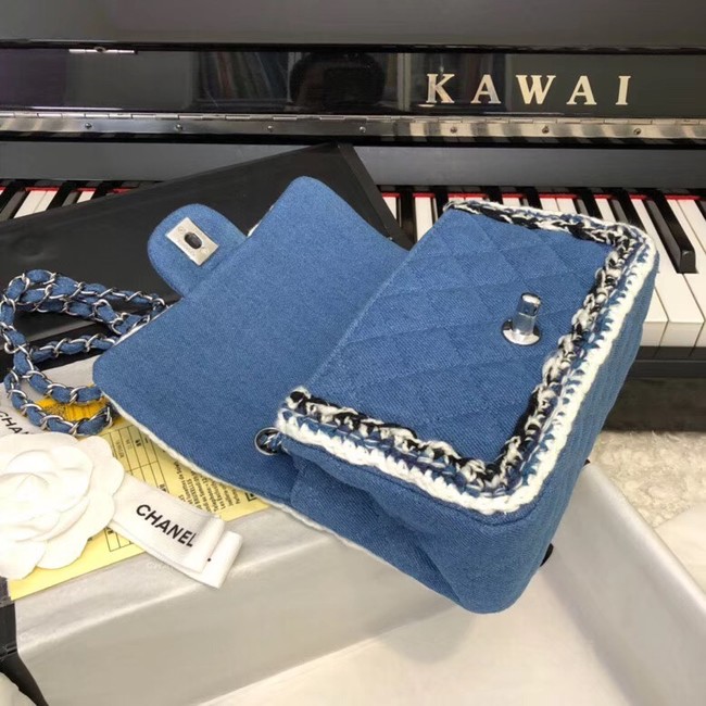 CHANEL Mini Flap Bag Denim Braid & Silver-Tone Metal A69900 blue
