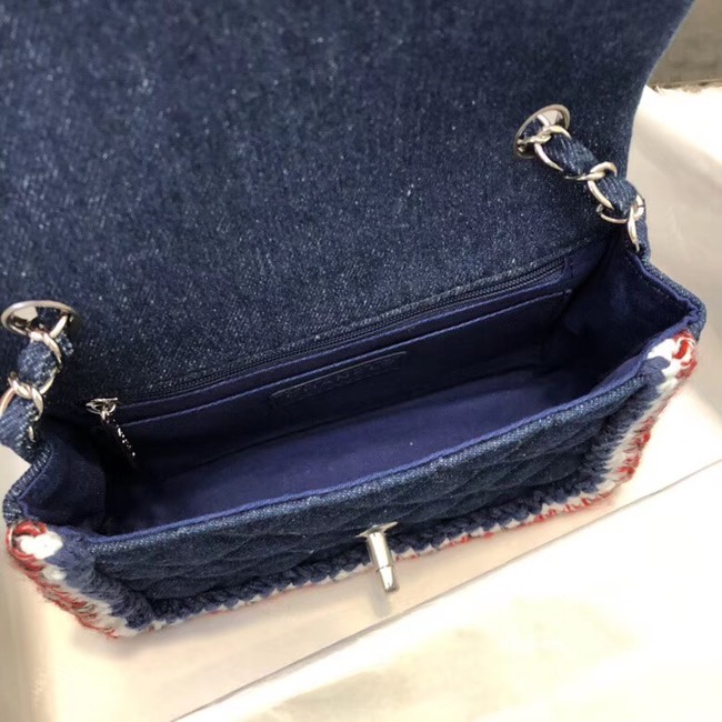 CHANEL Mini Flap Bag Denim Braid & Silver-Tone Metal A69900 dark blue