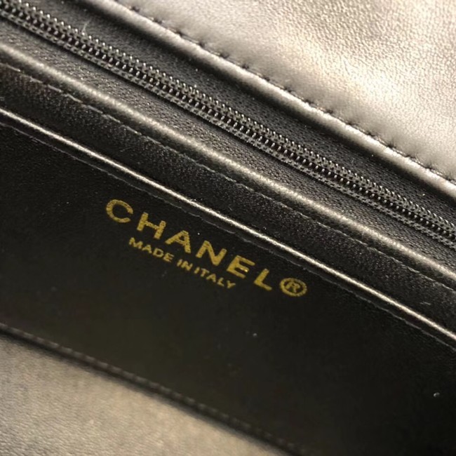 CHANEL Classic Handbag Lambskin Gold-Tone & Ruthenium-Finish Metal A01116 Black