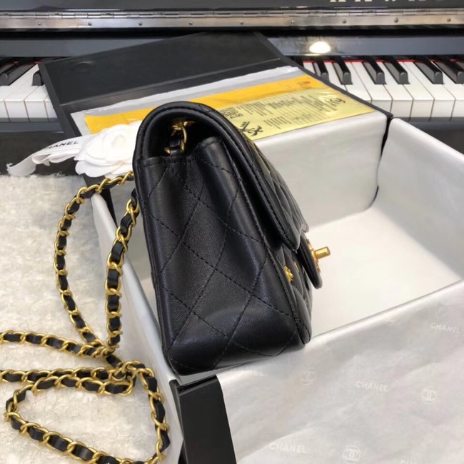 CHANEL Classic Handbag Lambskin Gold-Tone & Ruthenium-Finish Metal A01116 Black