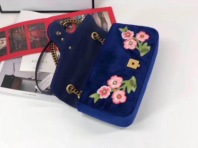 Gucci GG Marmont velvet small shoulder bag 443497 blue
