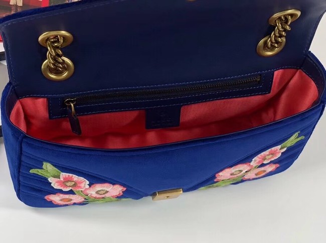 Gucci GG Marmont velvet small shoulder bag 443497 blue