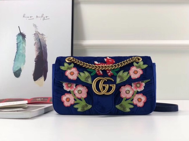 Gucci GG Marmont velvet small shoulder bag 443497 blue