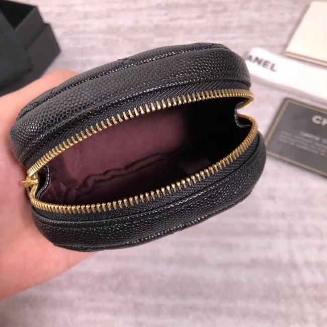 Chanel Coin Purse Metallic Grained Lambskin & Gold-Tone Metal A68995 black