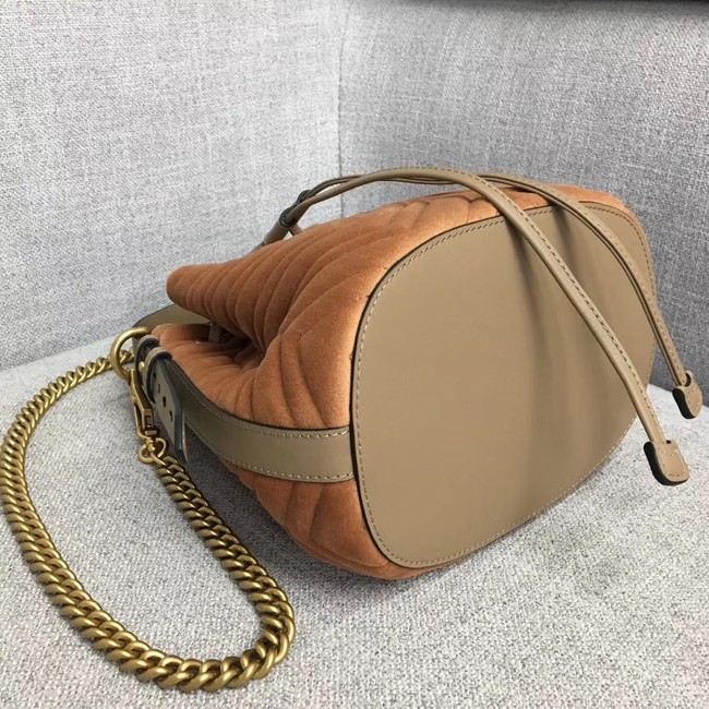 Gucci GG Marmont quilted leather bucket bag 525081 Camel suede