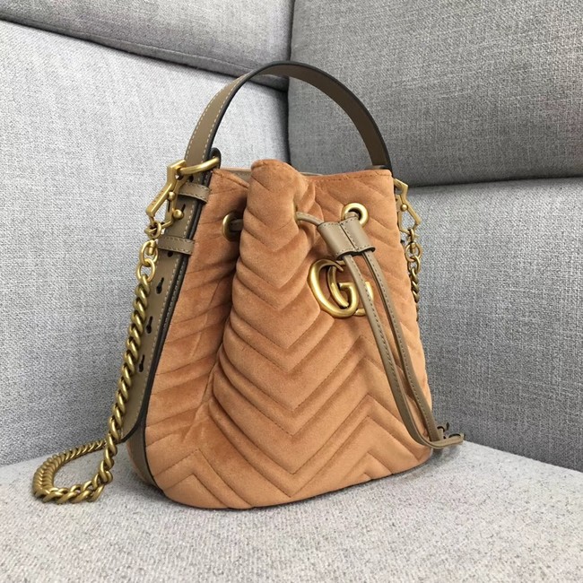 Gucci GG Marmont quilted leather bucket bag 525081 Camel suede