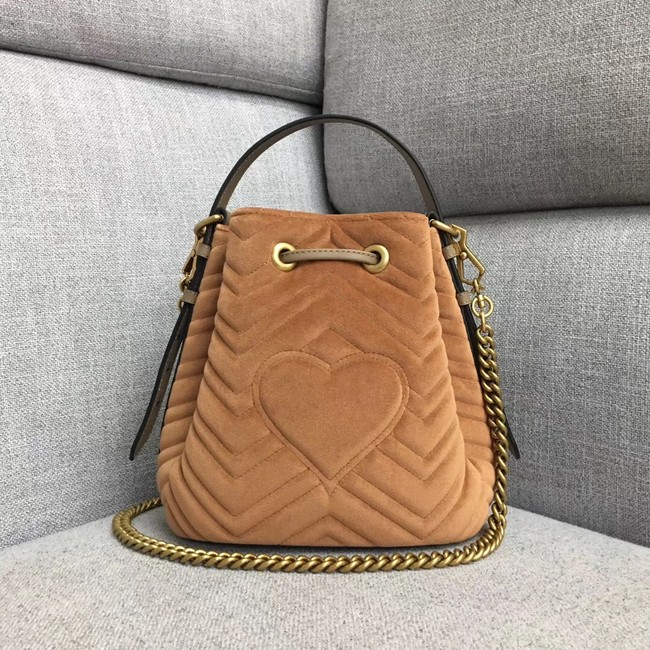 Gucci GG Marmont quilted leather bucket bag 525081 Camel suede
