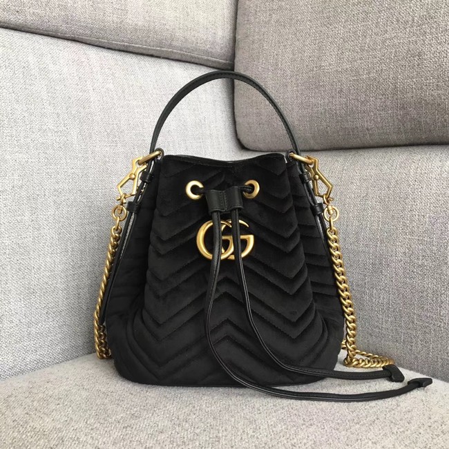 Gucci GG Marmont quilted leather bucket bag 525081 black suede