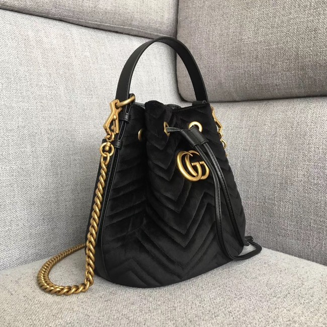 Gucci GG Marmont quilted leather bucket bag 525081 black suede