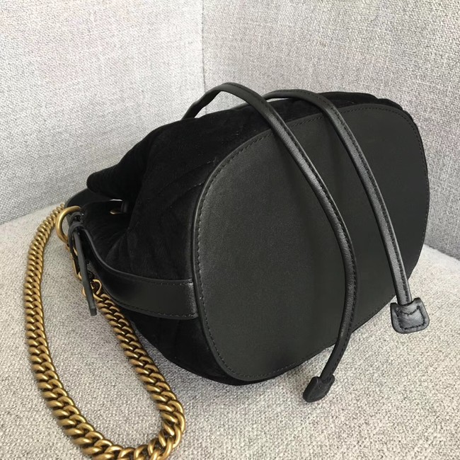 Gucci GG Marmont quilted leather bucket bag 525081 black suede