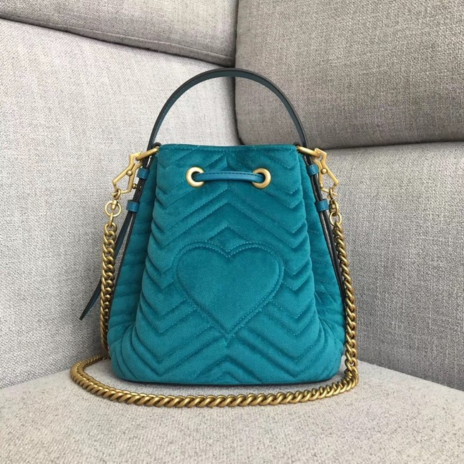 Gucci GG Marmont quilted leather bucket bag 525081 green suede