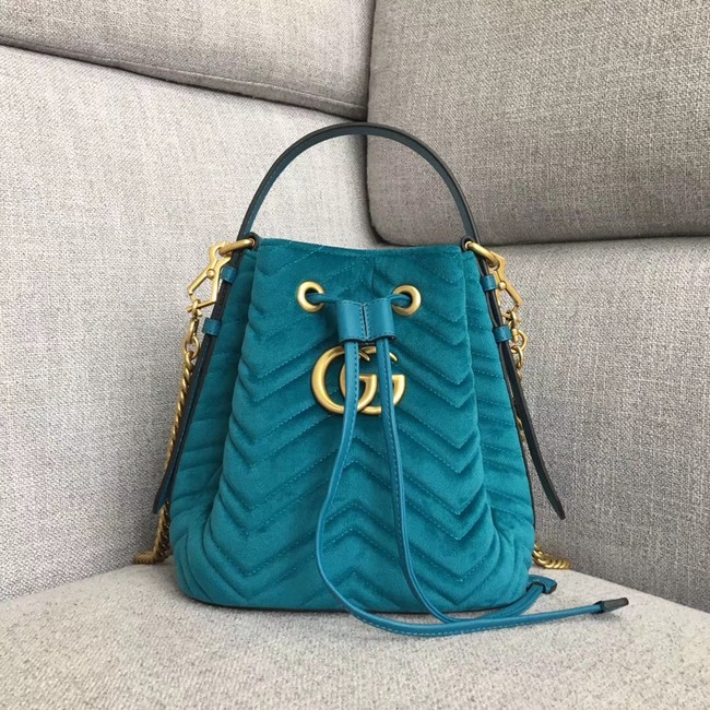 Gucci GG Marmont quilted leather bucket bag 525081 green suede