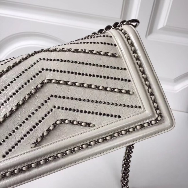 BOY CHANEL Handbag Crumpled Calfskin & silver-Tone Metal A67086 white