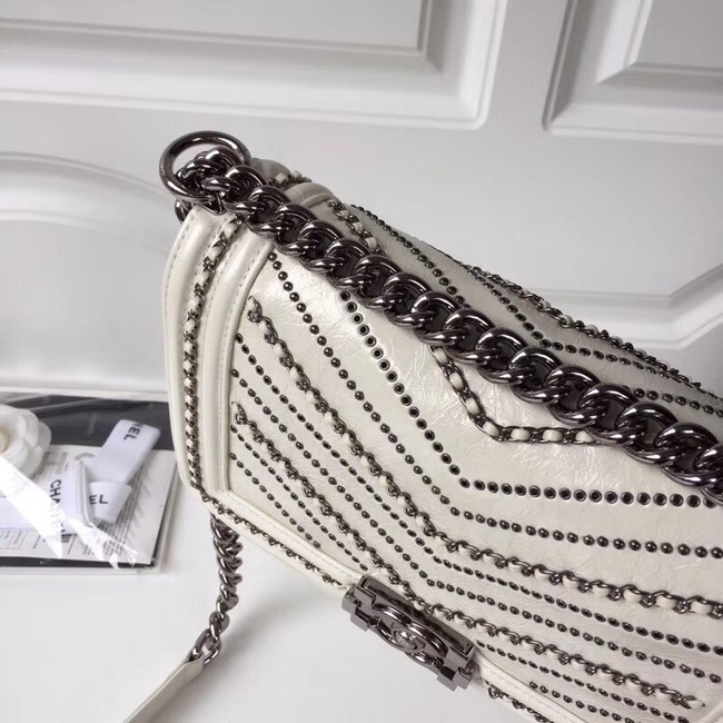 BOY CHANEL Handbag Crumpled Calfskin & silver-Tone Metal A67086 white