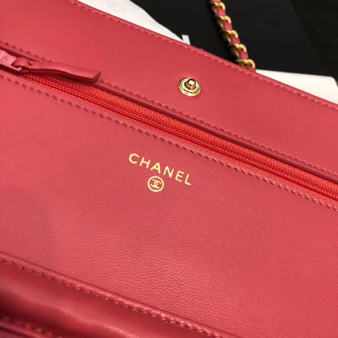 Chanel Wallet on Chain Lambskin & Gold-Tone Metal A81618 Red