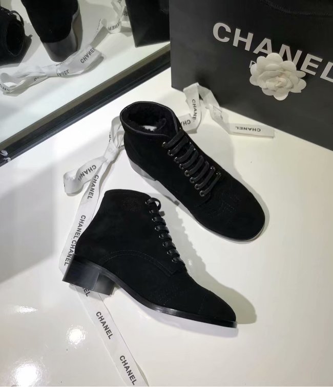 Chanel Lace-Ups Suede Calfskin & Shearling CH2443MG black