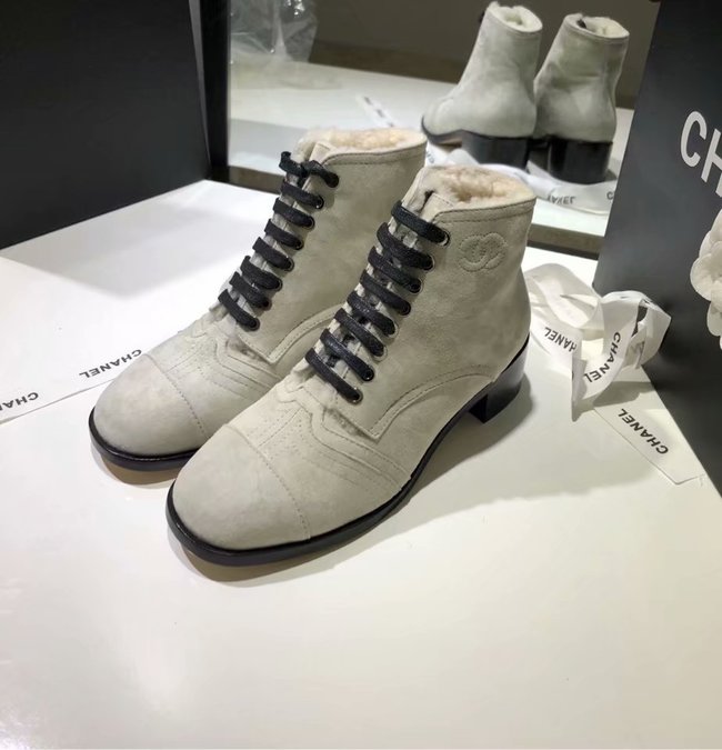 Chanel Lace-Ups Suede Calfskin & Shearling CH2443MG grey