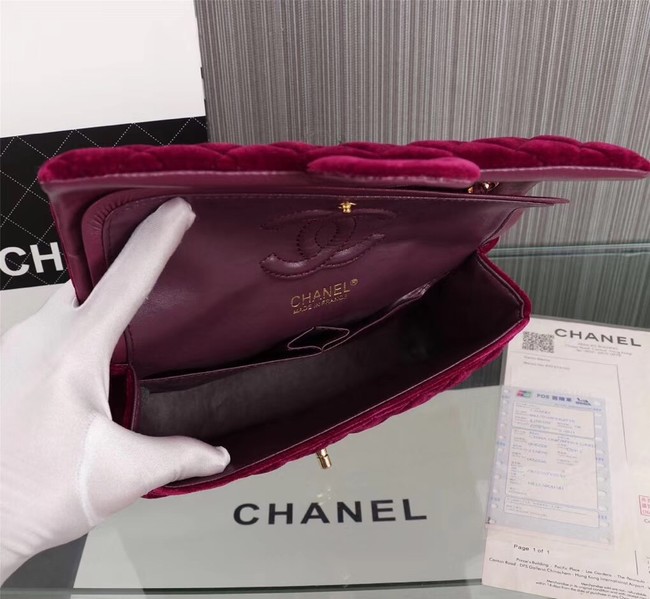 CHANEL Flap Bag velvet 1112 Burgundy