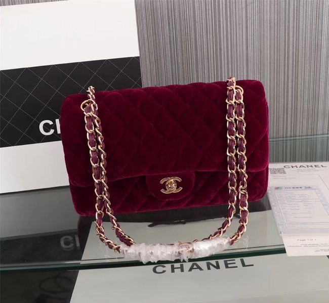 CHANEL Flap Bag velvet 1112 Burgundy